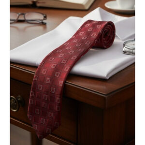 Donald Trump Signature Silk Tie Red Squares 60" Mens Necktie